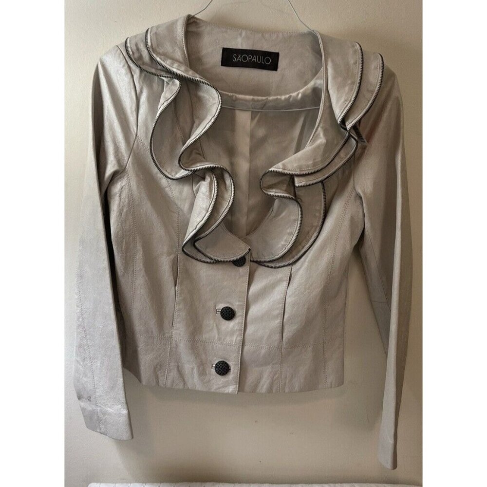 Sao Paulo 100% Pigskin Very Soft Ornamental Buttons & Zippers Ruffled Collar